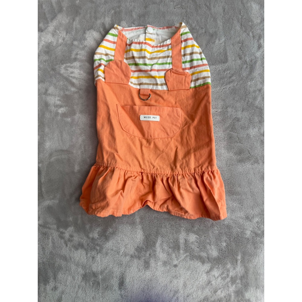 Muze Pet Orange Striped Dog Dress Overall Style D-Ring Ruffle XXL